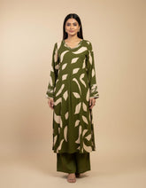 Green Cotton A-Line 2-Piece Suit With Palazzo Pant