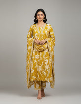 Yellow A-Line Cotton Suit Set With Palazzo Pant