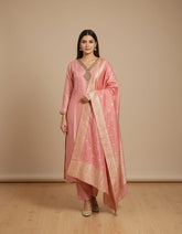Pink Banarsi Party Wear Suit With Heavy Jacquard Work On Dupatta
