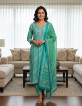 Cotton Leheriya Printed Suit With Full Length Dupatta