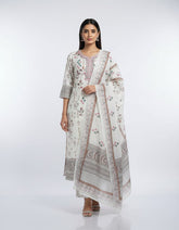 Off-White Printed Cotton Suit With Embroidery On Neckline
