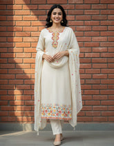 Off-White Fully Embroidered Cotton Suit For Women