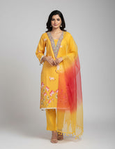 Yellow Premium Cotton Designer Suit With Beautiful Lace And Ginni Work