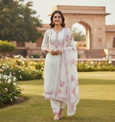 Style With Elegant White Suit In Silk Blend With Sequins And Jacquard Work