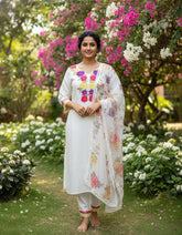 Premium Cotton Suit With Applique Work And Organza Dupatta