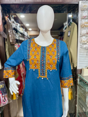 Blue Color Cotton Suit With Stylish Pockets And Printed Dupatta