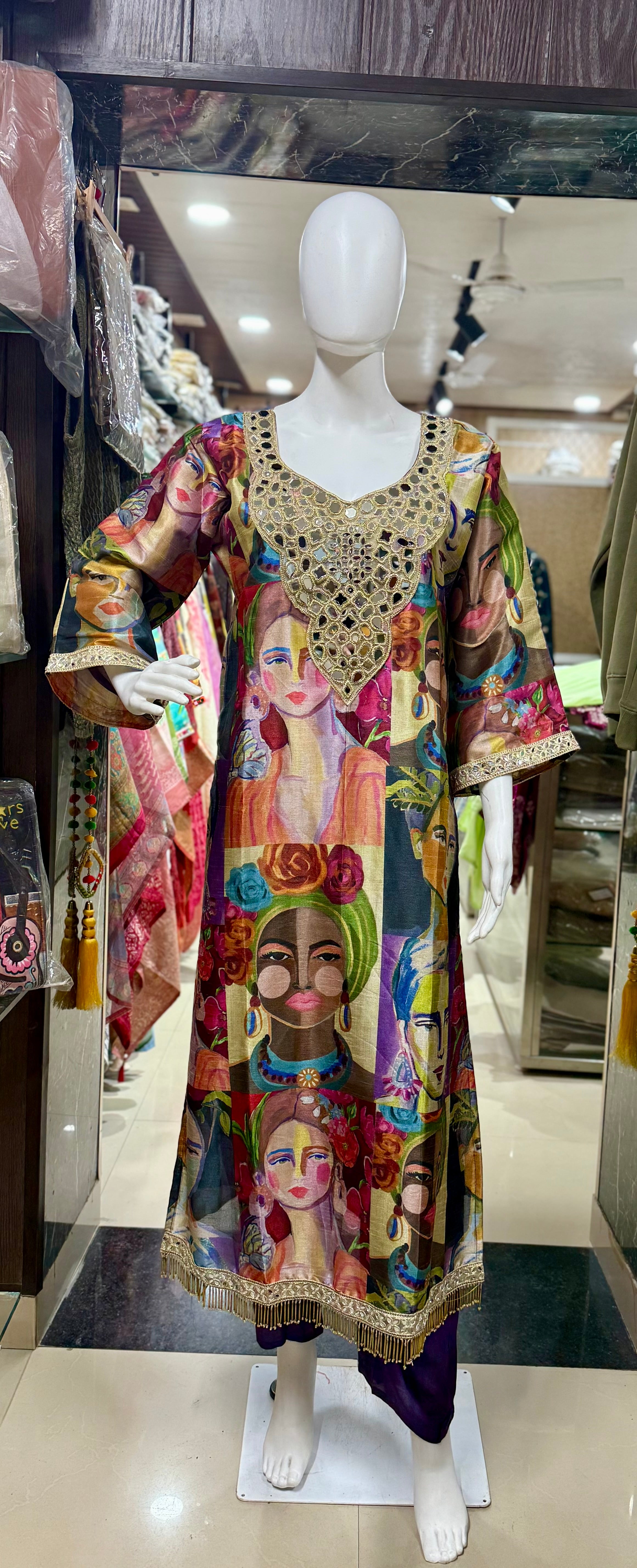 Chanderi Silk 2-Piece Party Wear Suit With Beautiful Mirror Work