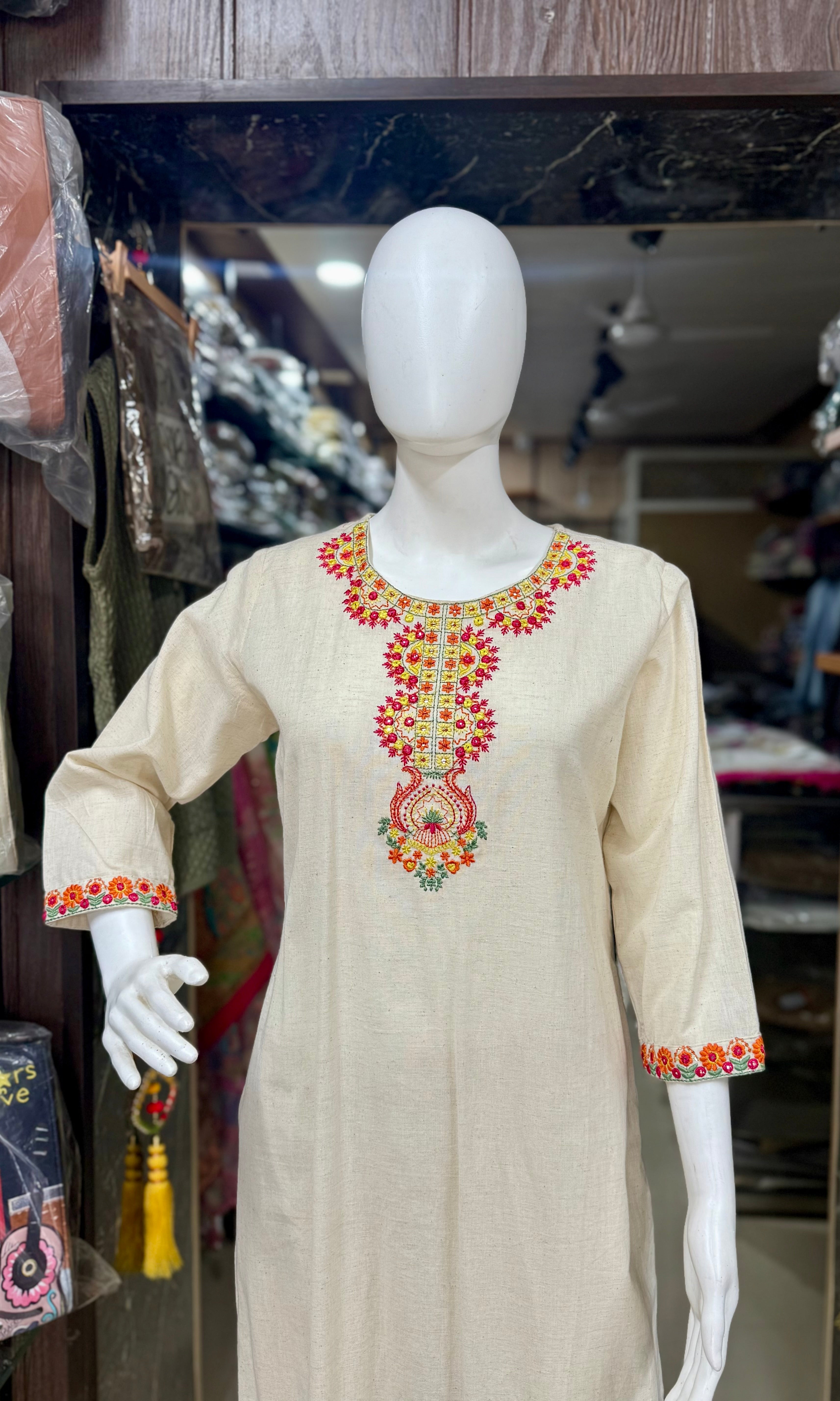 Off-White Fully Embroidered Cotton Suit For Women