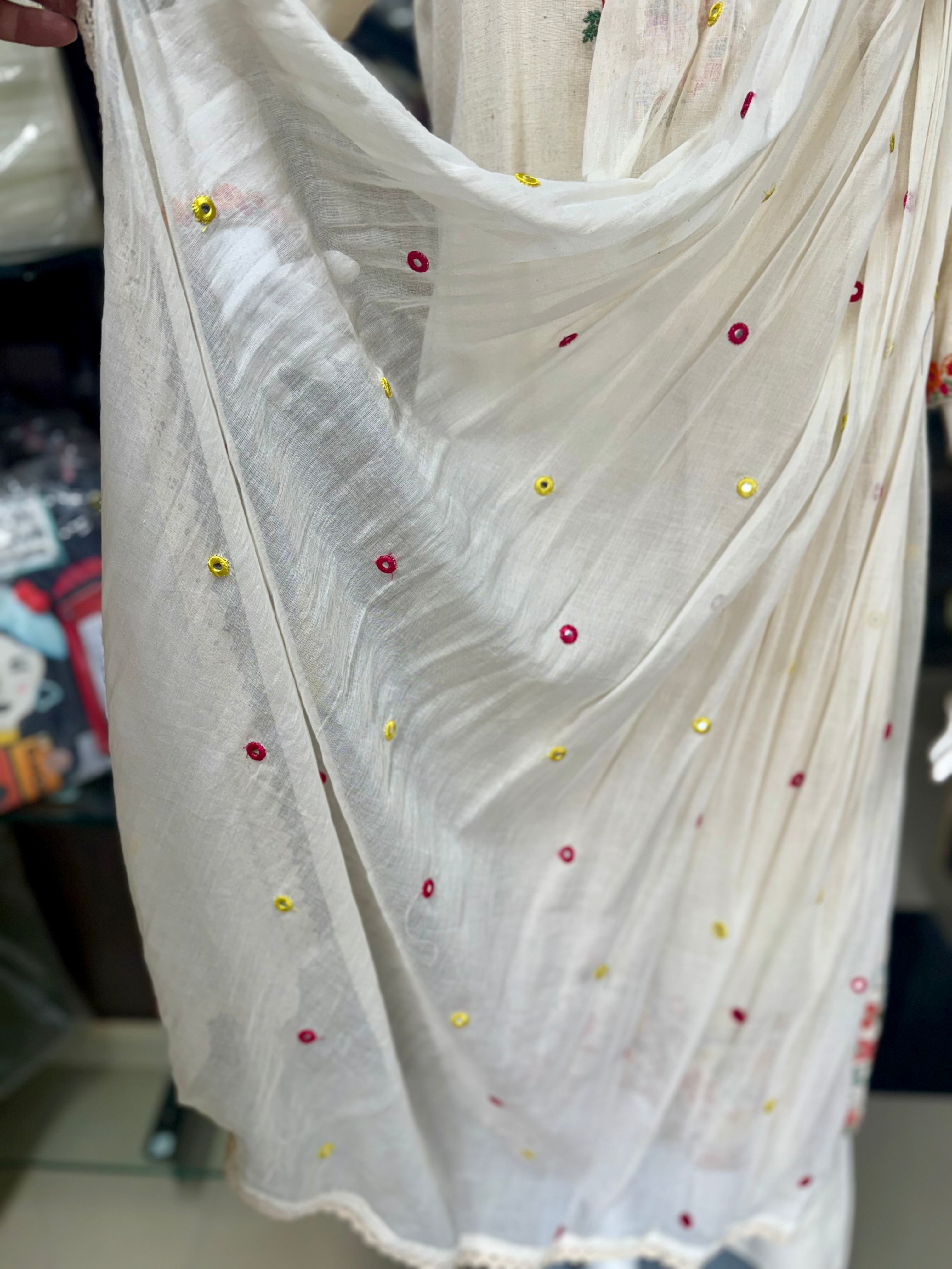 Off-White Fully Embroidered Cotton Suit For Women