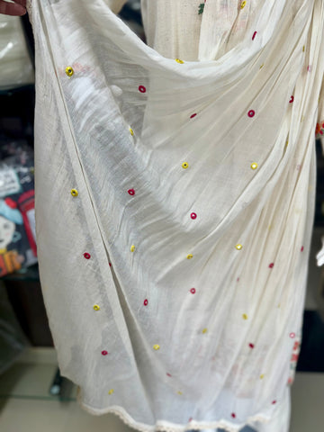 Off-White Fully Embroidered Cotton Suit For Women