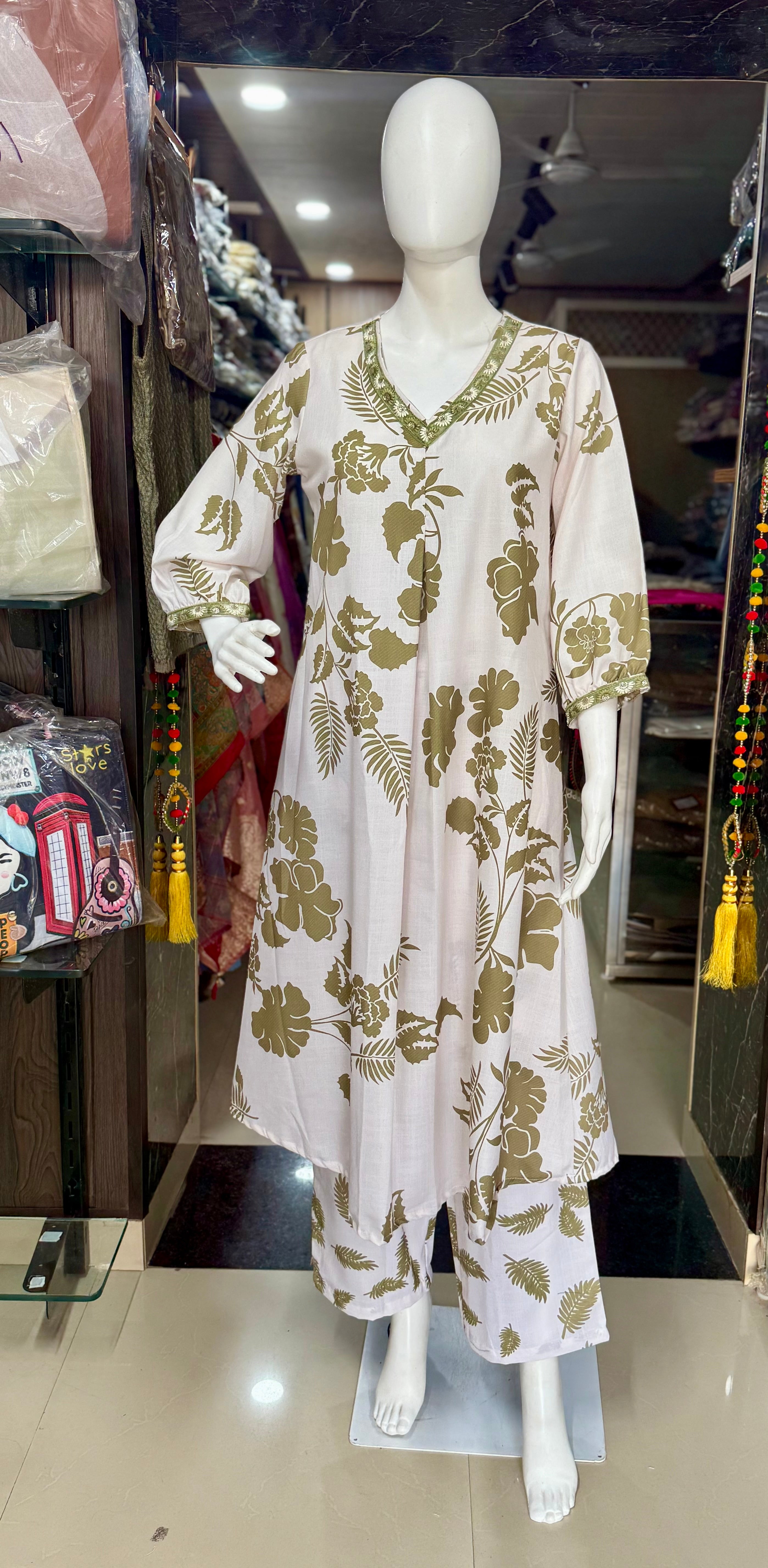 Premium Cotton A-Line Leaf Print Suit Set