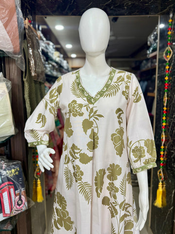 Premium Cotton A-Line Leaf Print Suit Set
