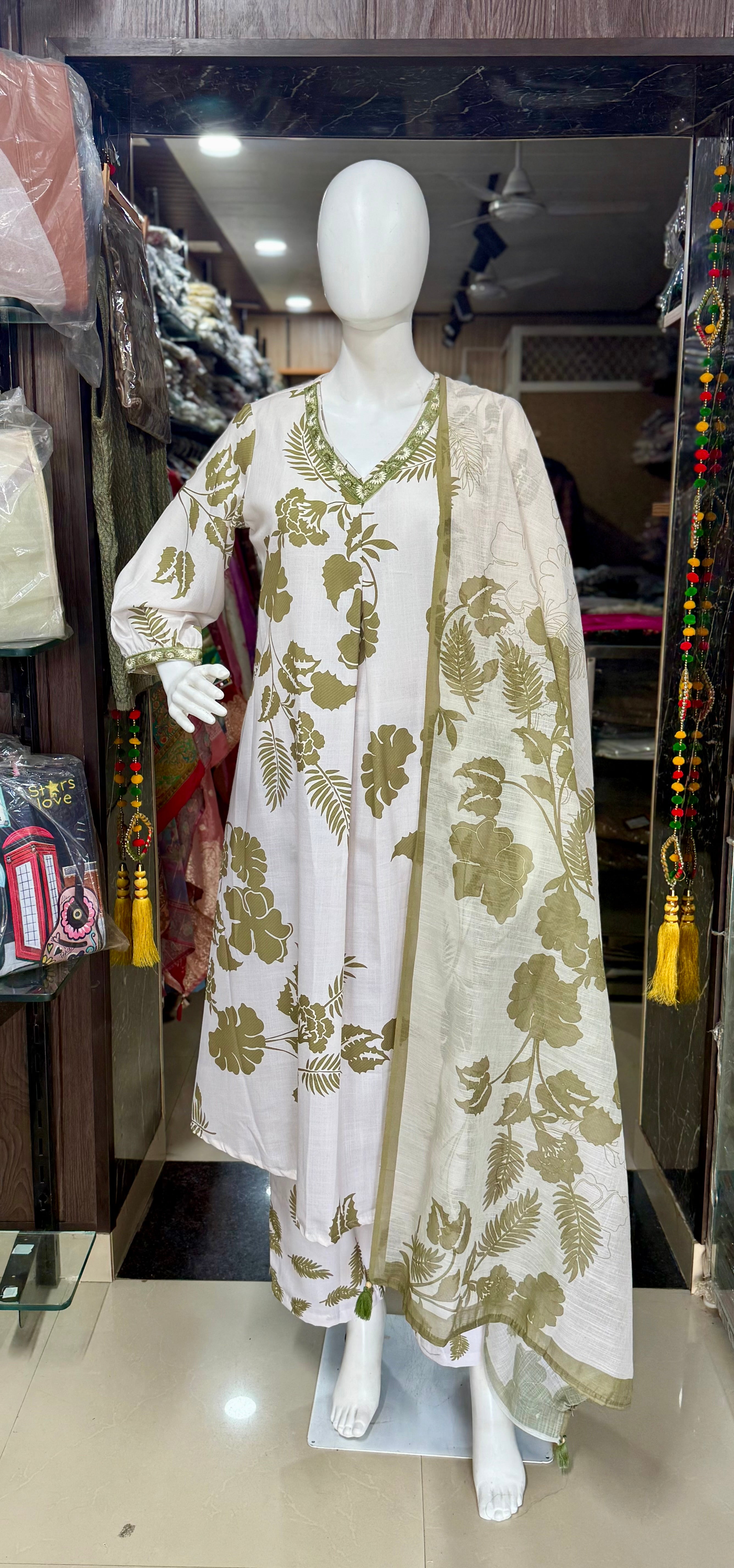 Premium Cotton A-Line Leaf Print Suit Set