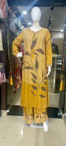 Mustard Color German Rayon 2-Piece Suit With Palazzo Pant