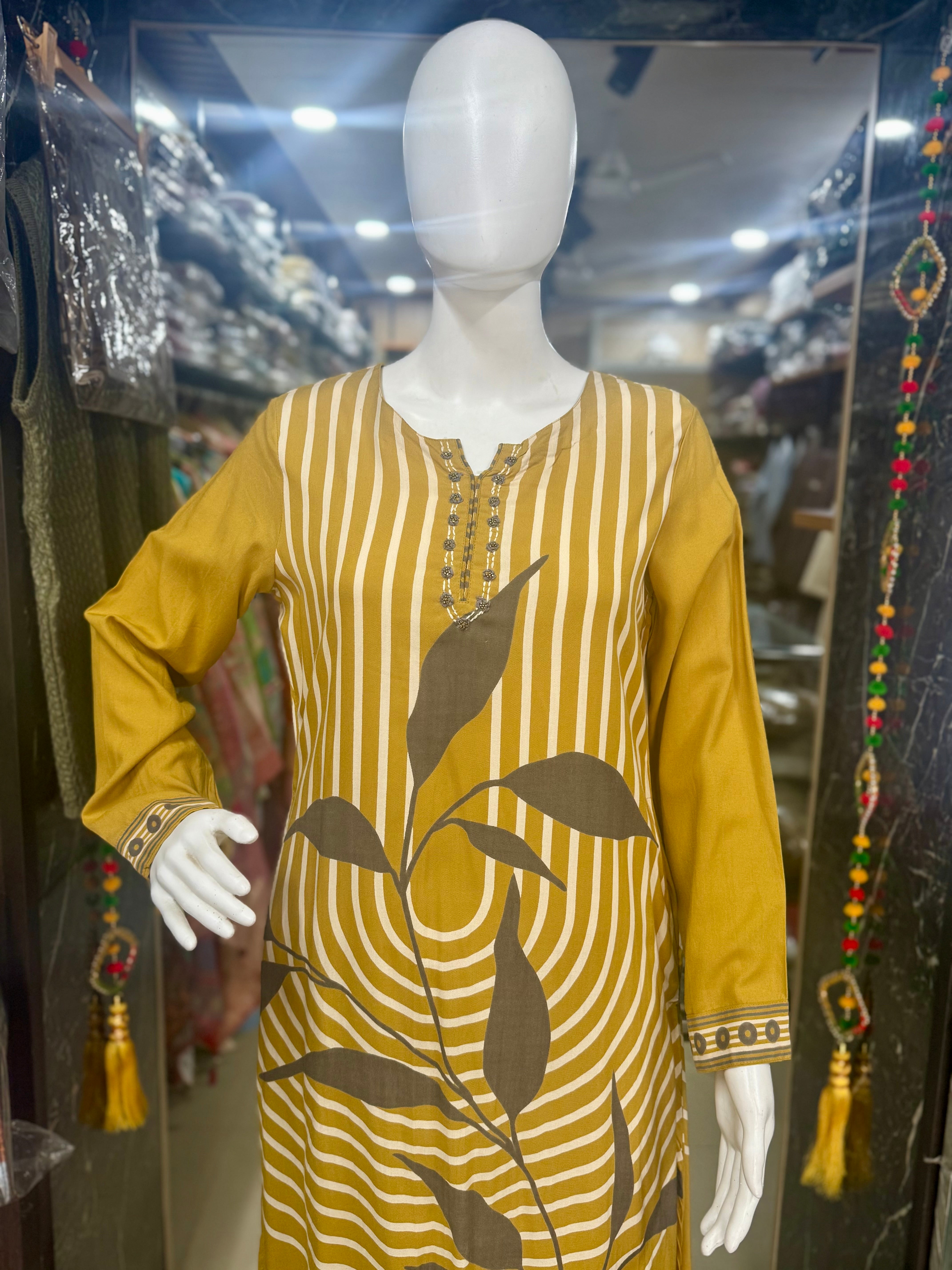Mustard Color German Rayon 2-Piece Suit With Palazzo Pant