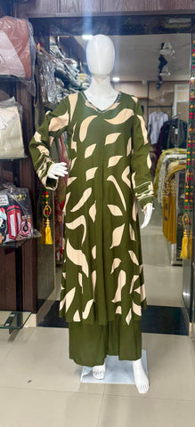 Green Cotton A-Line 2-Piece Suit With Palazzo Pant