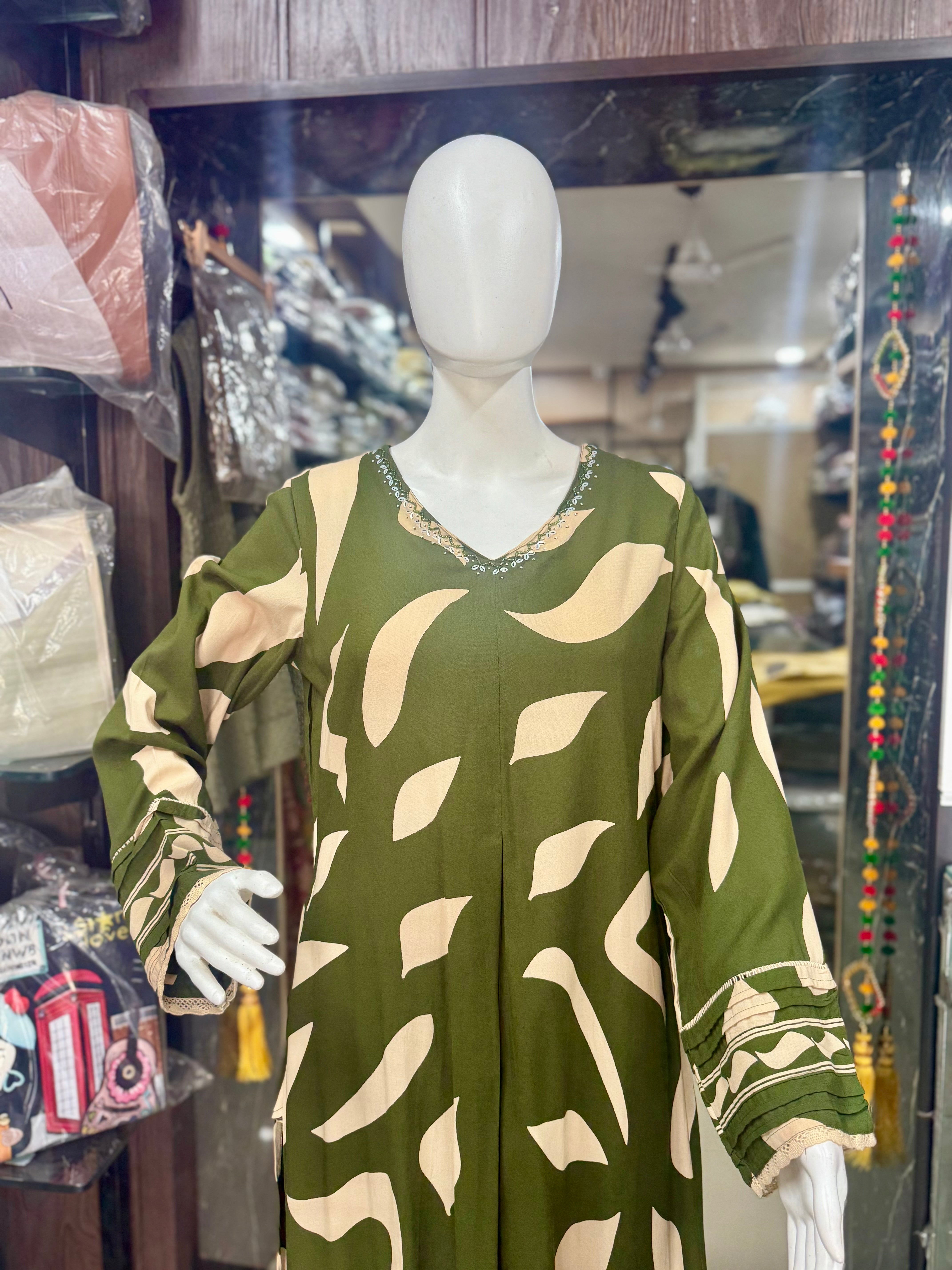 Green Cotton A-Line 2-Piece Suit With Palazzo Pant