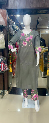 Office-Wear Cotton Suit With Floral Print Pant And Dupatta