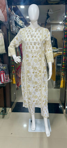 Cotton Office Wear Suit In Chinese Collar With Straight Pant And Printed Dupatta