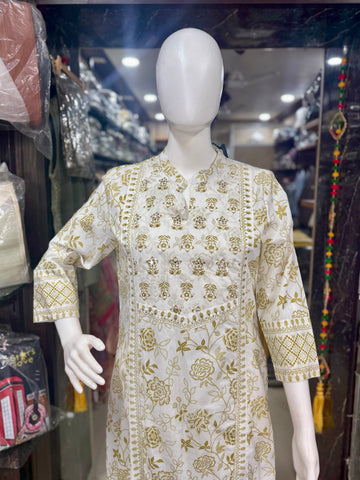 Cotton Office Wear Suit In Chinese Collar With Straight Pant And Printed Dupatta