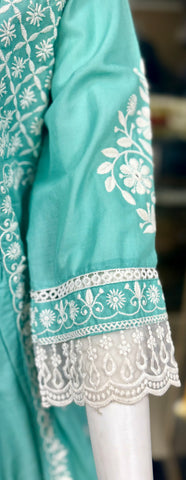Elegant Lucknowi Chikankari Anarkali Suit With Kota Doriya Dupatta
