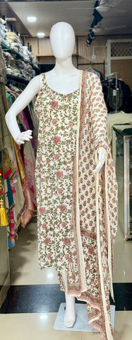 Floral Print Cotton Sleeveless Suit For Women