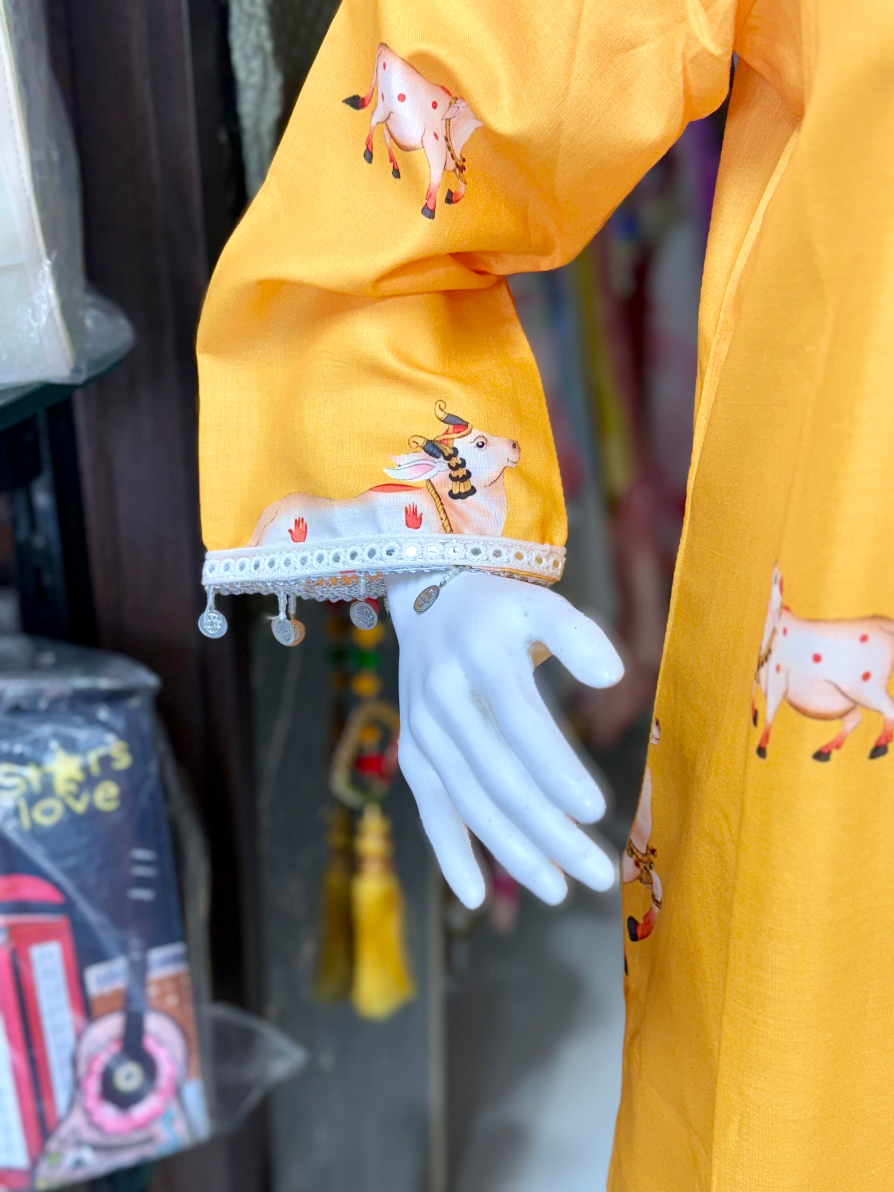 Yellow Premium Cotton Designer Suit With Beautiful Lace And Ginni Work