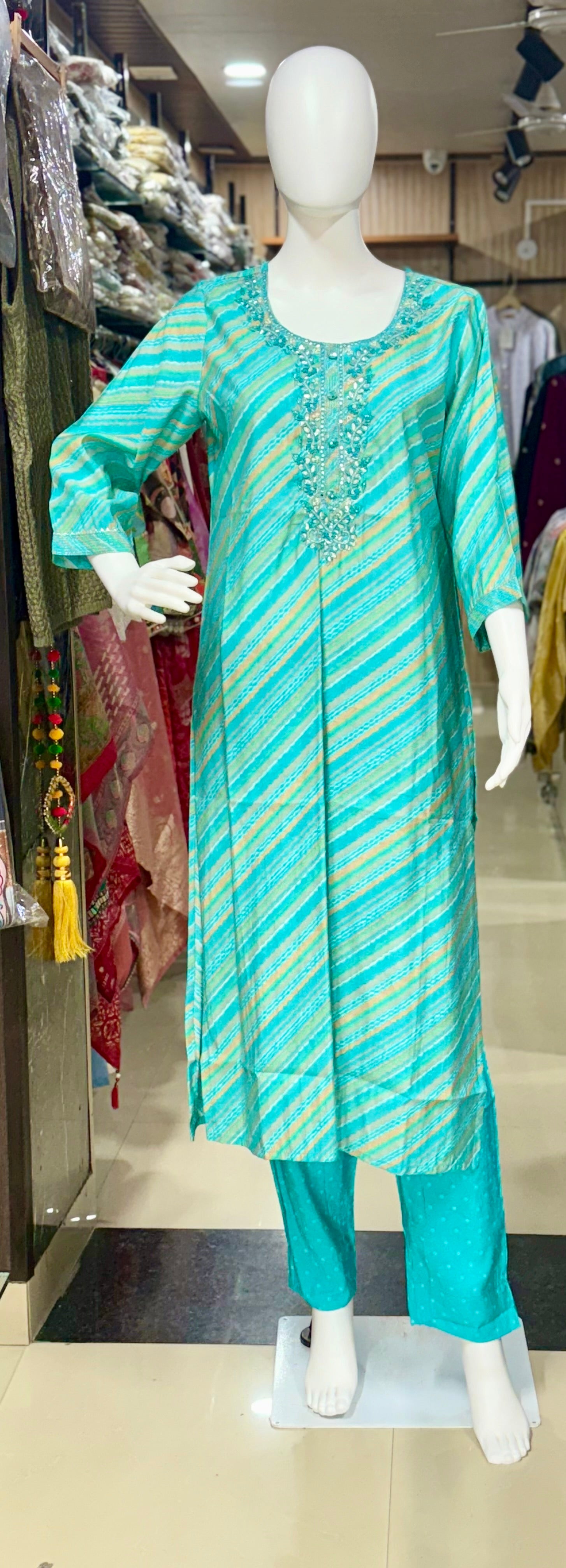 Cotton Leheriya Printed Suit With Full Length Dupatta