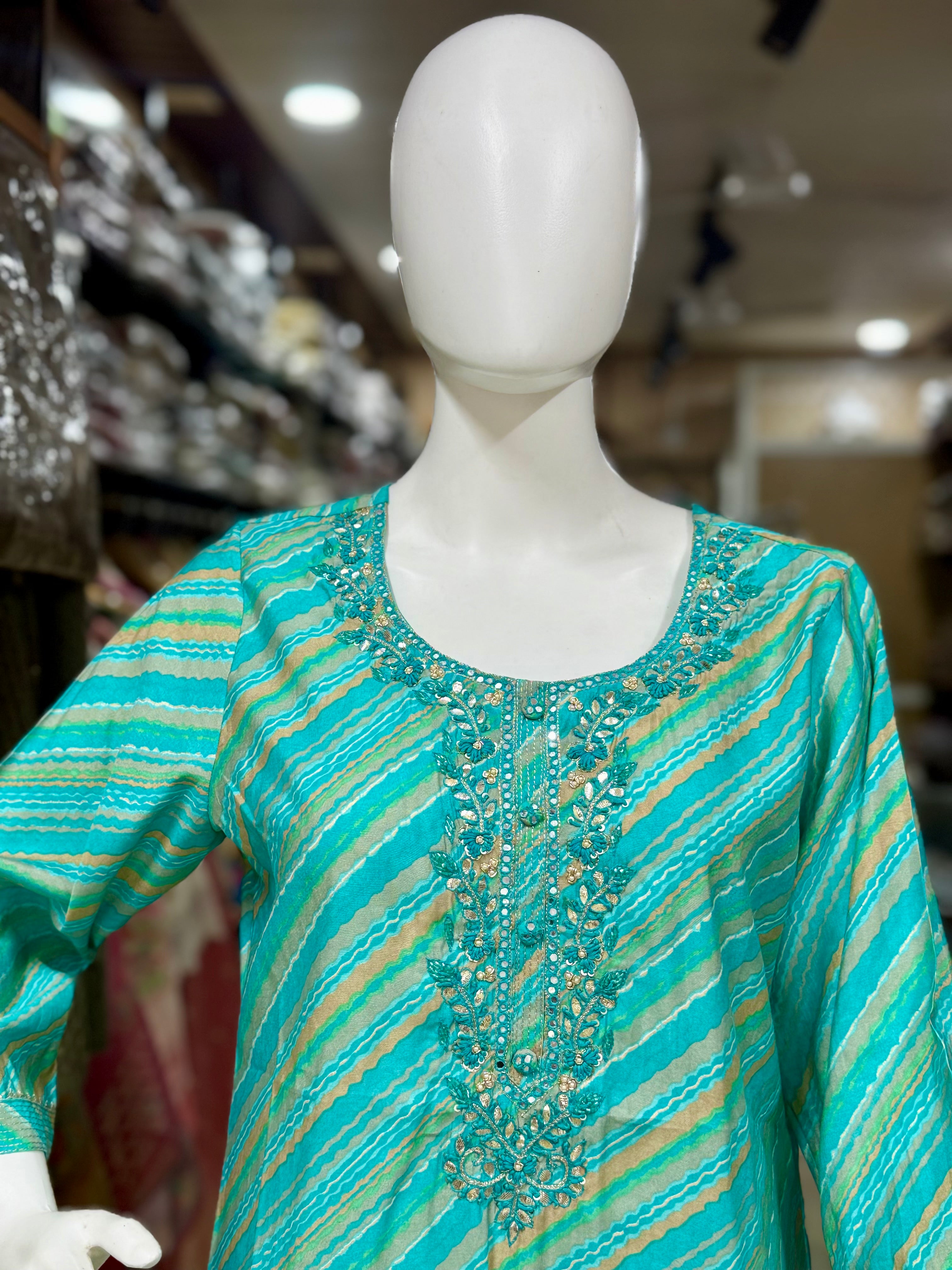 Cotton Leheriya Printed Suit With Full Length Dupatta