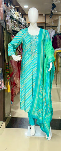 Cotton Leheriya Printed Suit With Full Length Dupatta