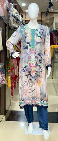 Muslin Party Wear Suit With Beautiful Katdana  And Lace Work