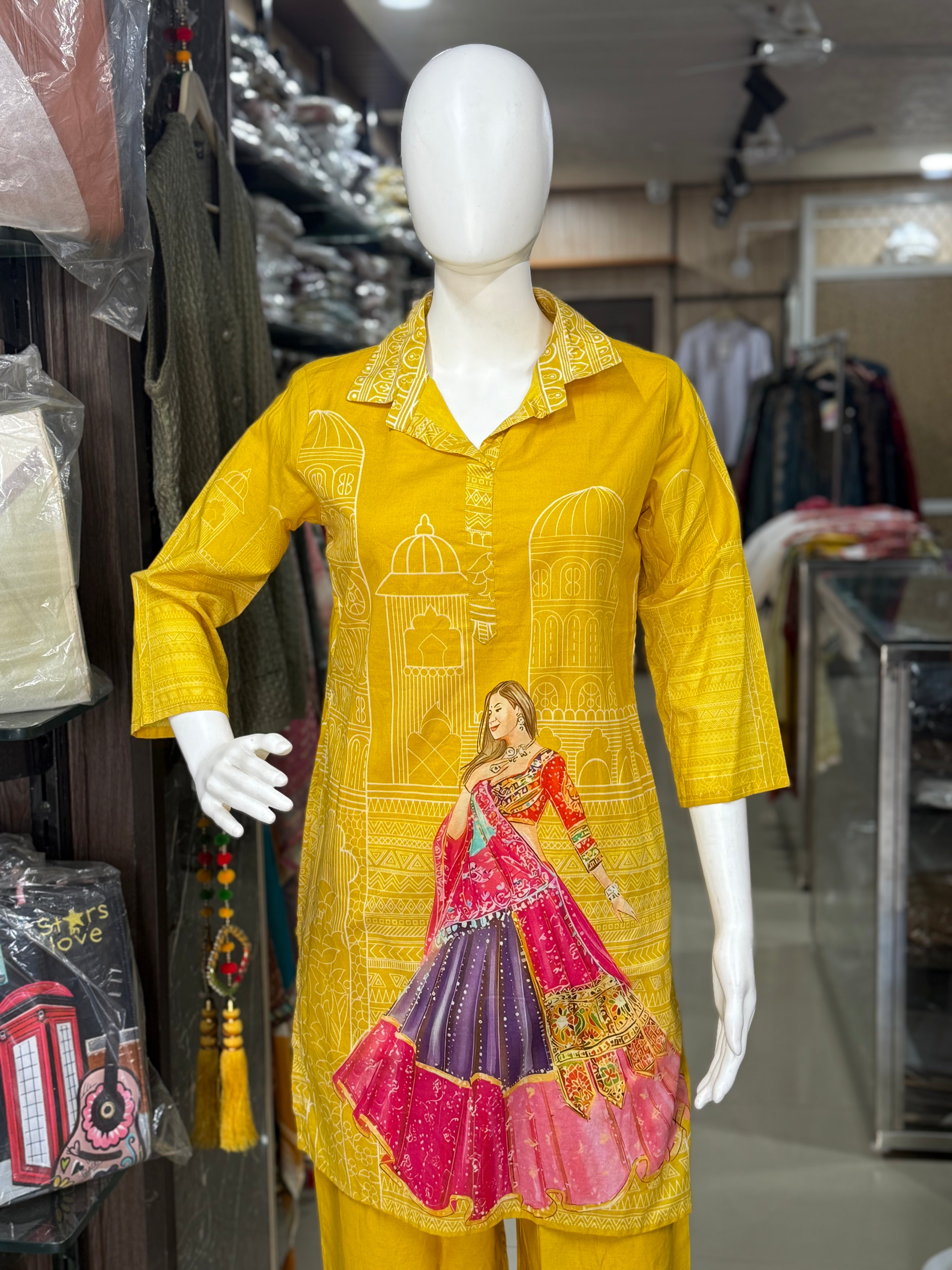 Mustard Yellow Doll Print Coord Set