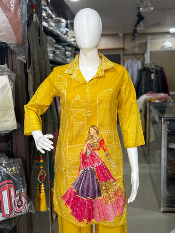 Mustard Yellow Doll Print Coord Set