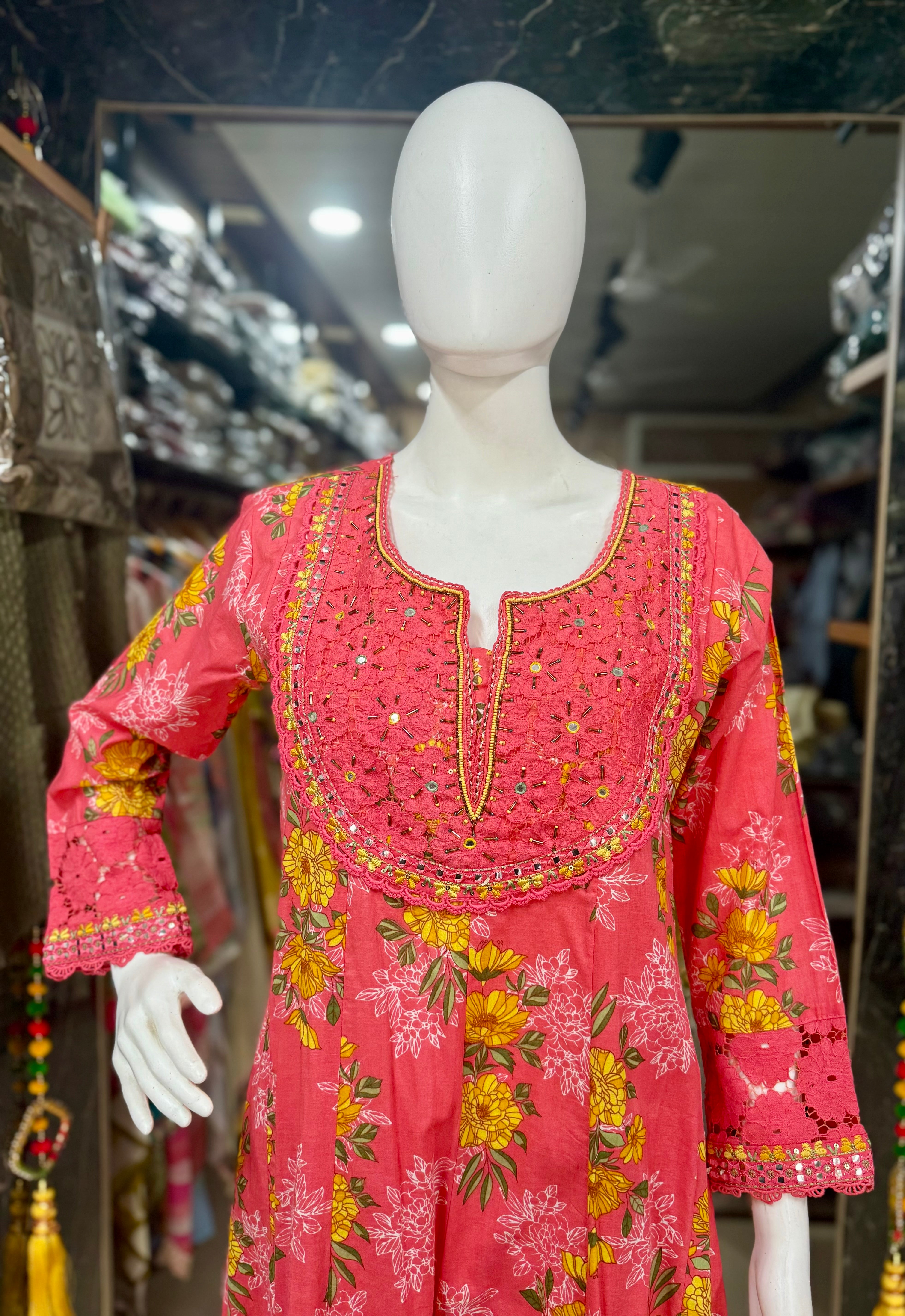 Pure Cotton Anarkali Suit With Beautiful Crochet Work