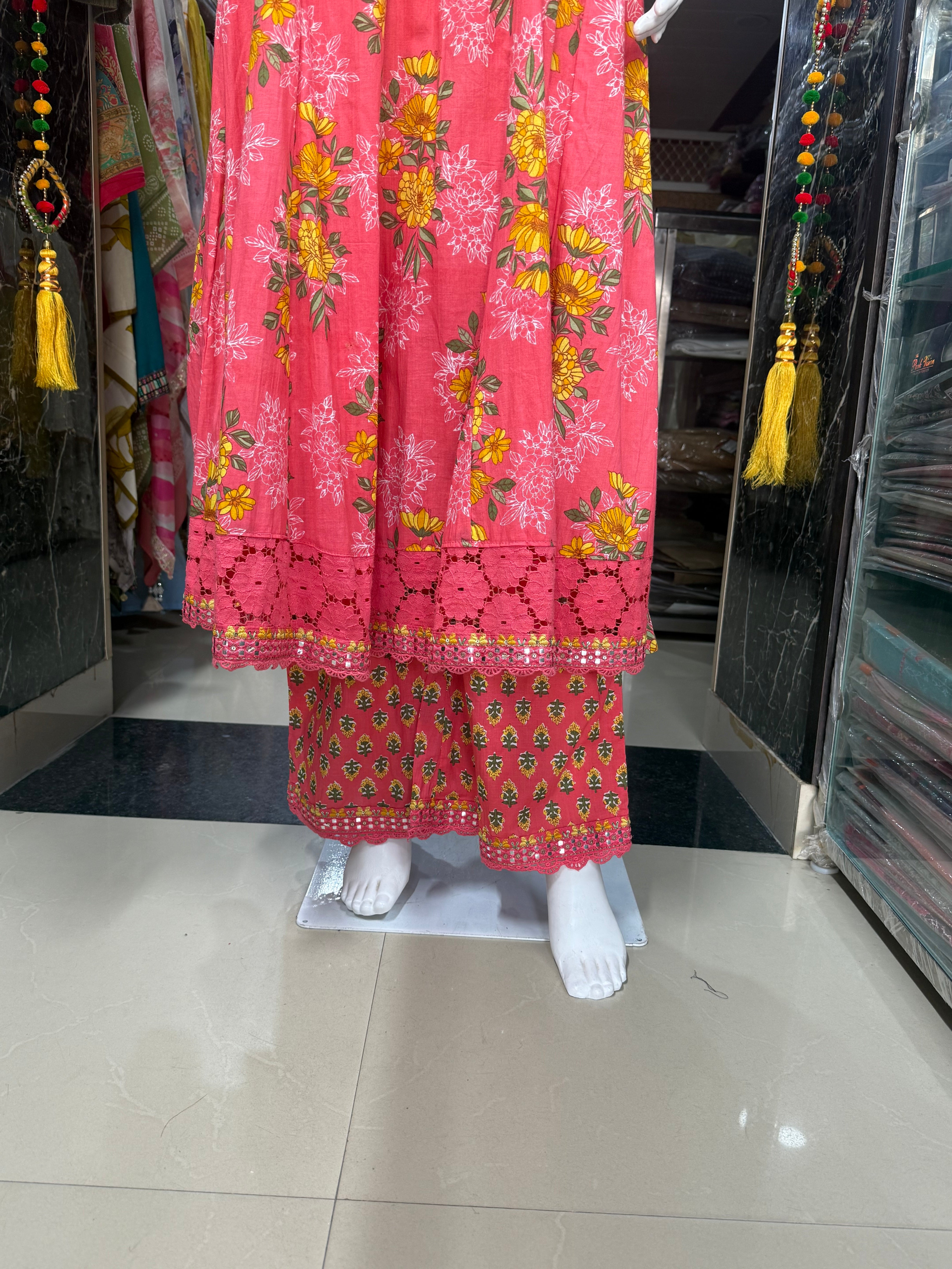 Pure Cotton Anarkali Suit With Beautiful Crochet Work