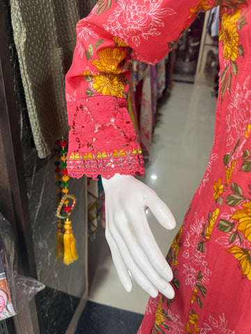 Pure Cotton Anarkali Suit With Beautiful Crochet Work