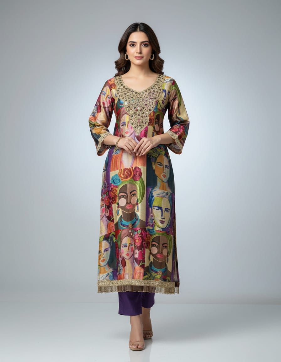Chanderi Silk 2-Piece Party Wear Suit With Beautiful Mirror Work