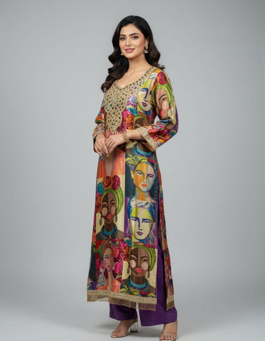 Chanderi Silk 2-Piece Party Wear Suit With Beautiful Mirror Work
