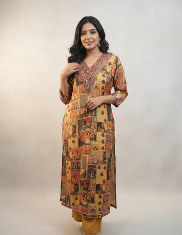 Chanderi Silk 2- Piece Party Wear Suit With Beautiful Mirror Work