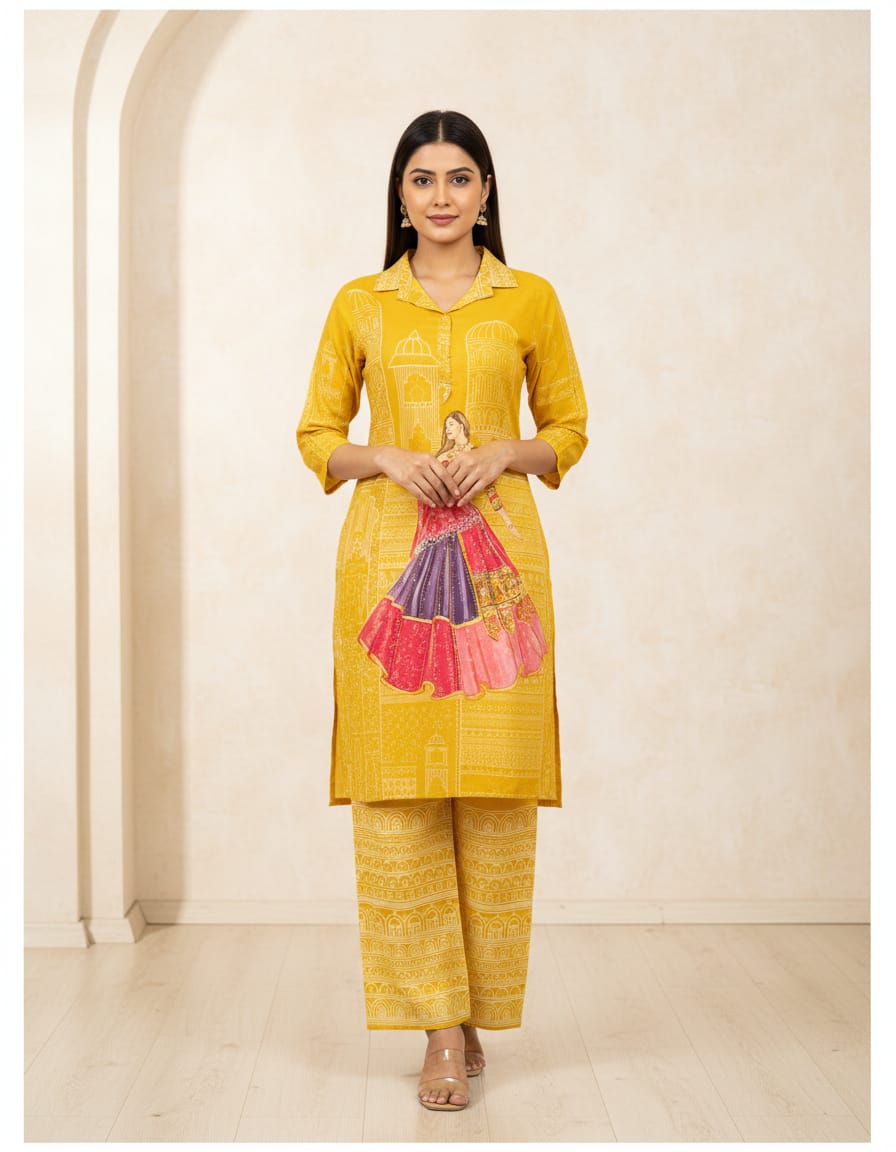 Mustard Yellow Doll Print Coord Set