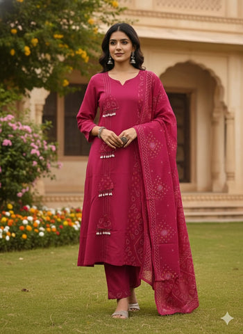 Women’s Batik Print Straight Kurta with Pant and Printed Dupatta Set