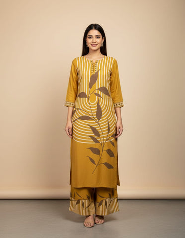 Mustard Color German Rayon 2-Piece Suit With Palazzo Pant