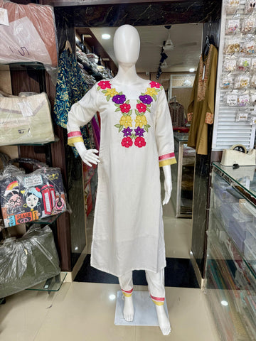 Premium Cotton Suit With Applique Work And Organza Dupatta