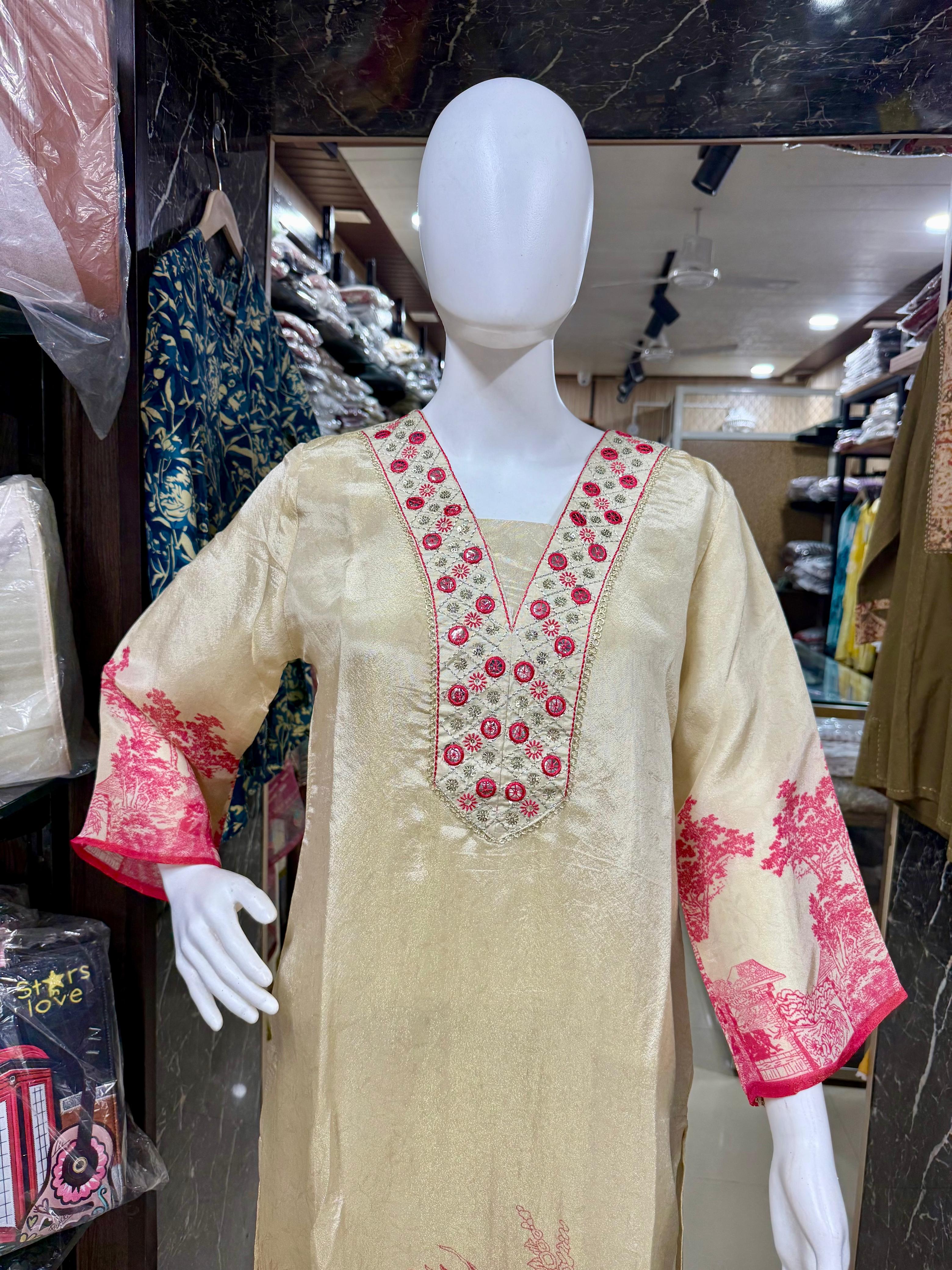 Jimmy Choo Printed  Dupatta Suit With Designer Neckline