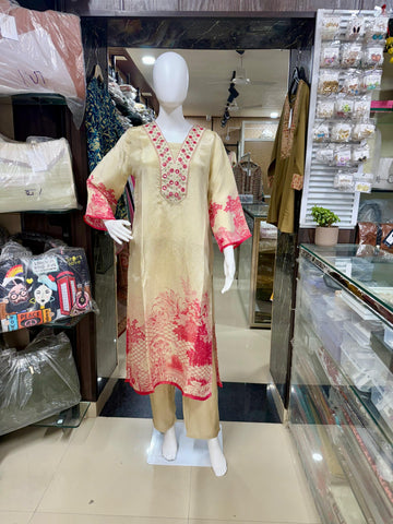 Jimmy Choo Printed  Dupatta Suit With Designer Neckline
