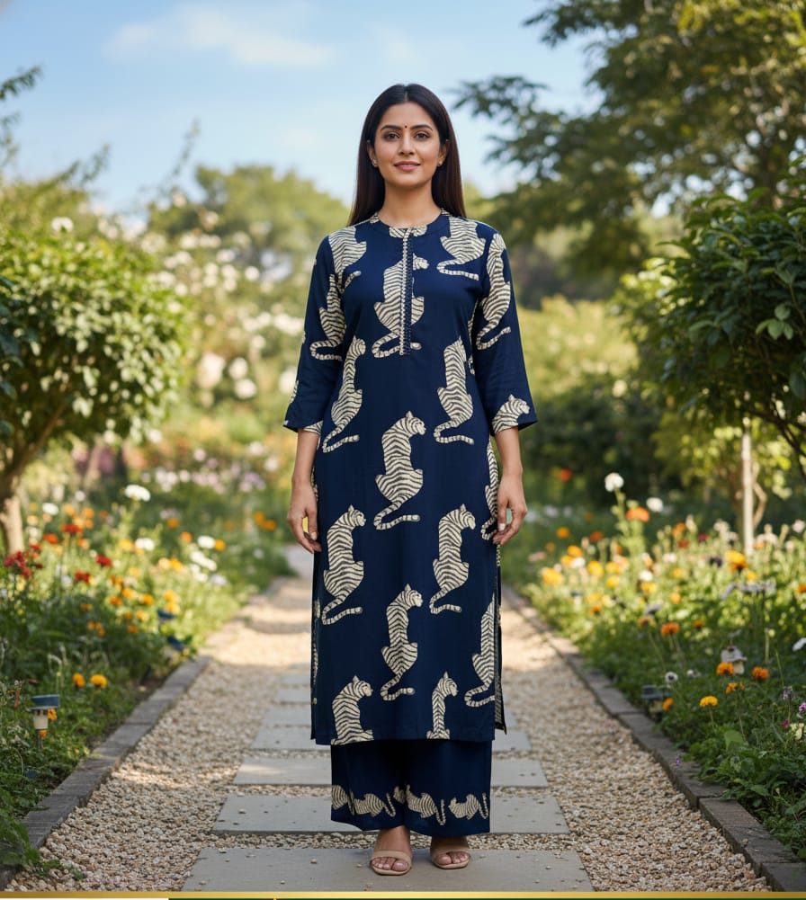 German Rayon Tiger Print 2- Piece Coord Set