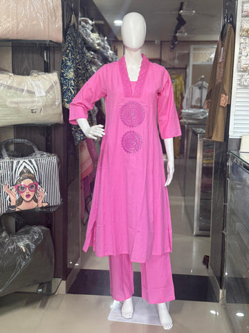 Pink Cotton 2-Piece Office Wear Suit Set