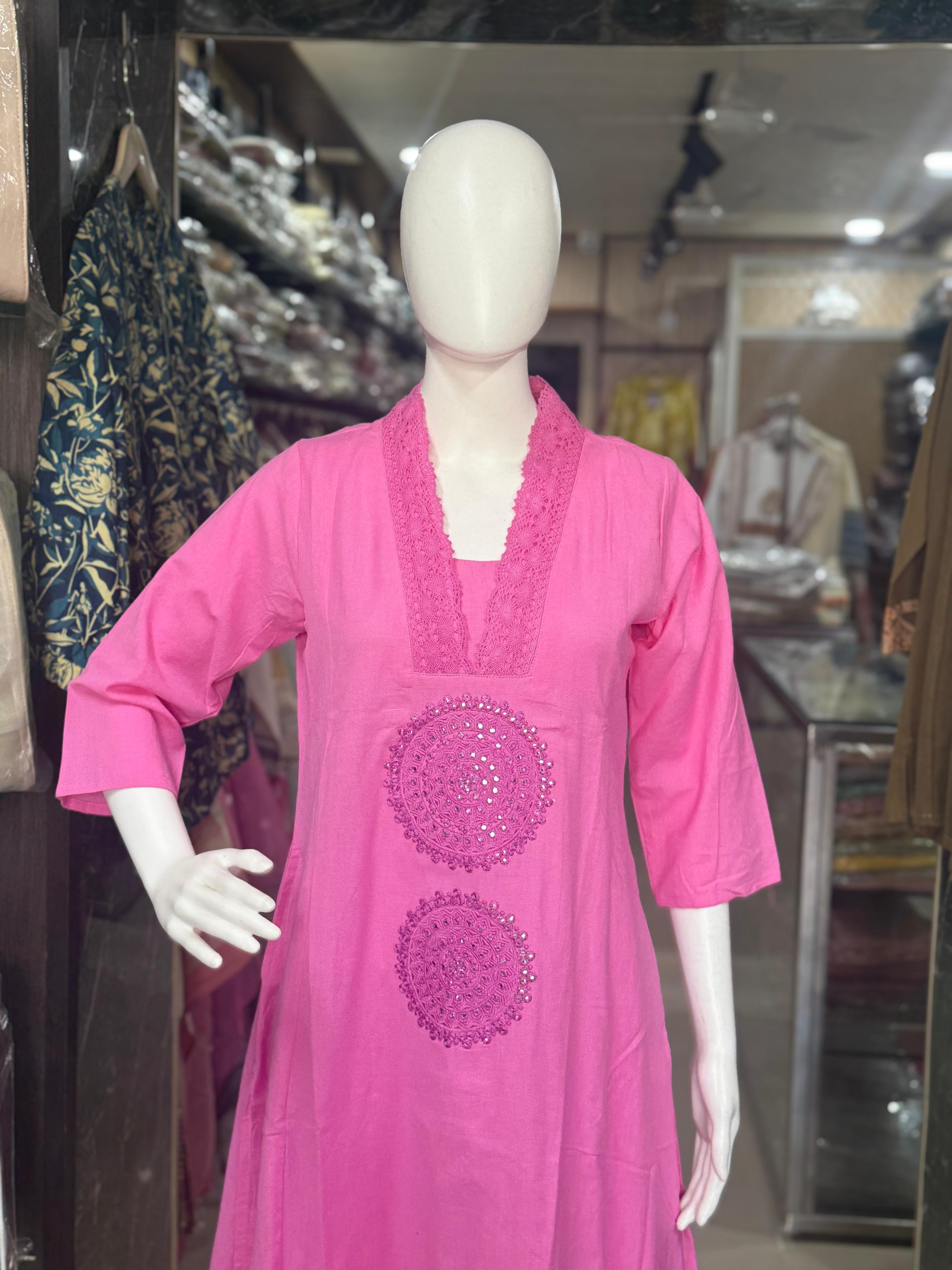 Pink Cotton 2-Piece Office Wear Suit Set