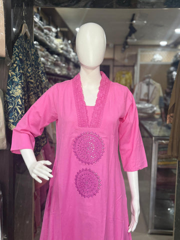 Pink Cotton 2-Piece Office Wear Suit Set