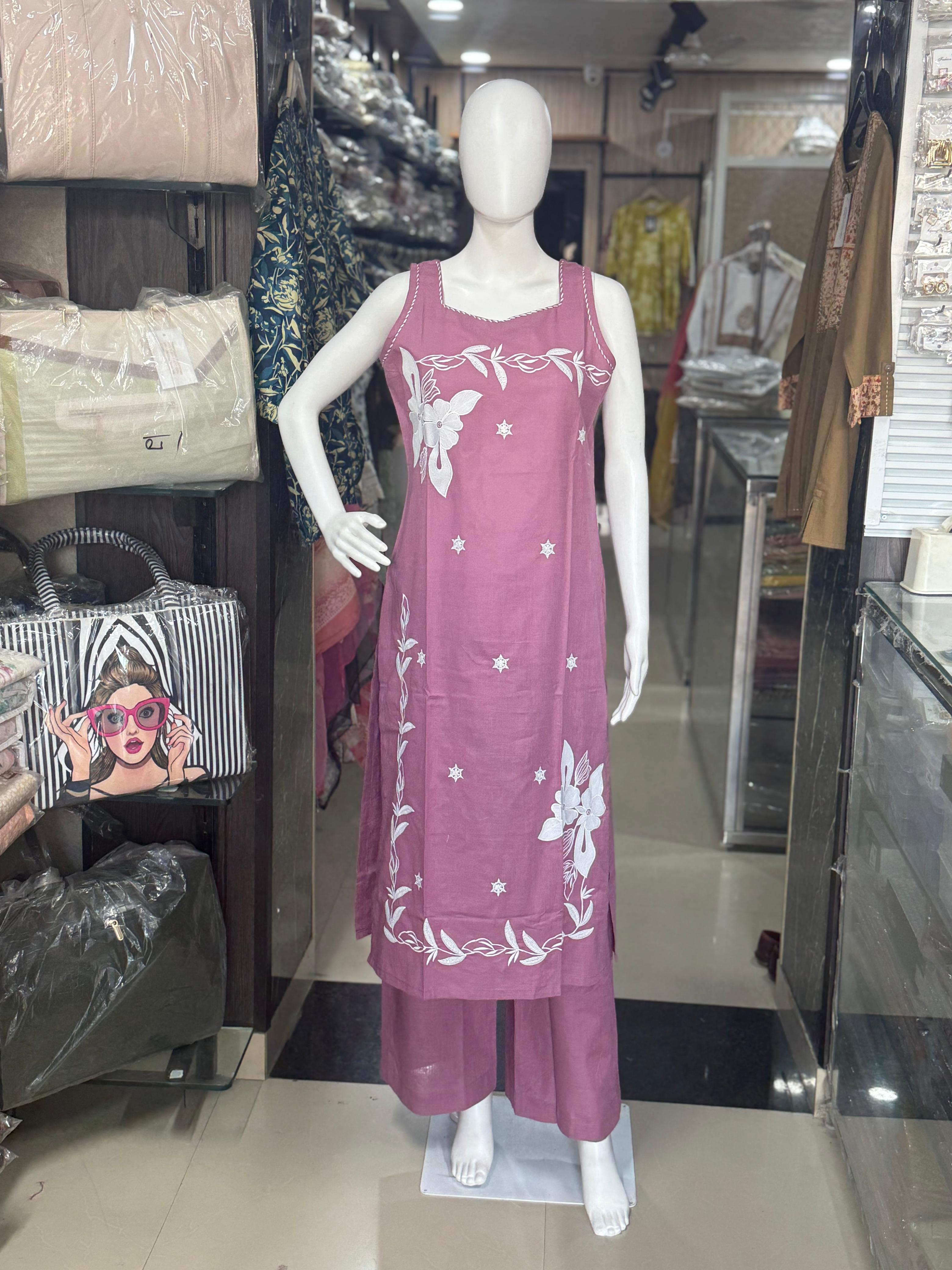 Lavender Cotton Fully Embroidered Coord Set For Women